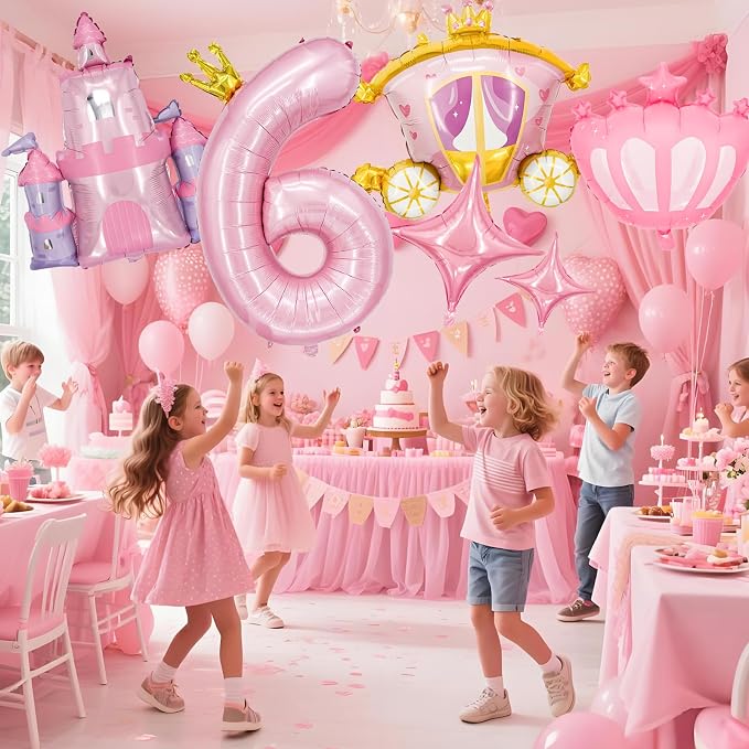 Minyu 6-Piece Princess Theme Party Decoration Set: Princess Carriage + Pink - Image 7