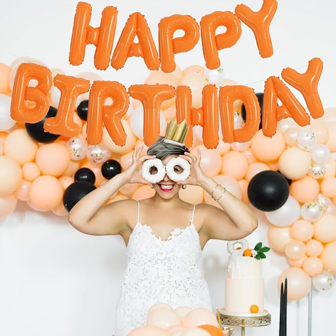 TONIFUL 16 Inch Bright Orange Happy Birthday Balloons Banner Decorations | - Image 6