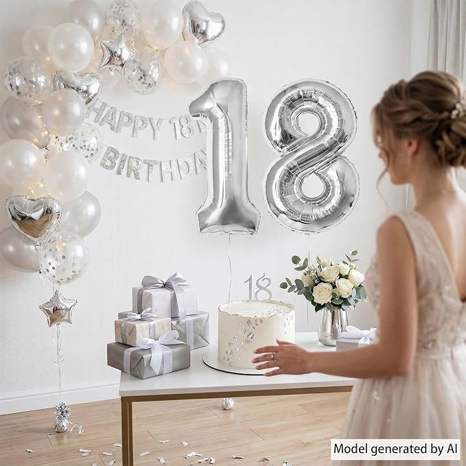 Silver Number 18 Balloon 40 Inch, Sleek Foil - Image 7