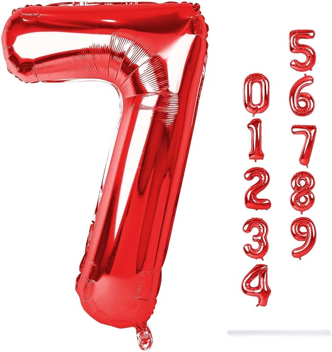 40 Inch Red Number 7 Balloon for Boys Girls, Large Self Inflating Foil Number - Image 9