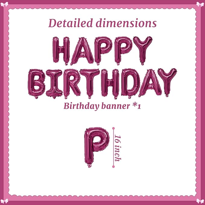 16 Inch Burgundy Birthday Happy Letter Balloon Banner Foil Film Anniversary - Image 2