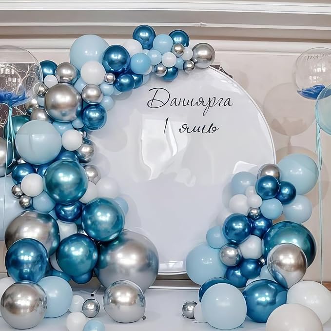 Blue Silver Balloons, Pearl Navy Balloon Metallic Light Blue and Silver Balloons - Image 8