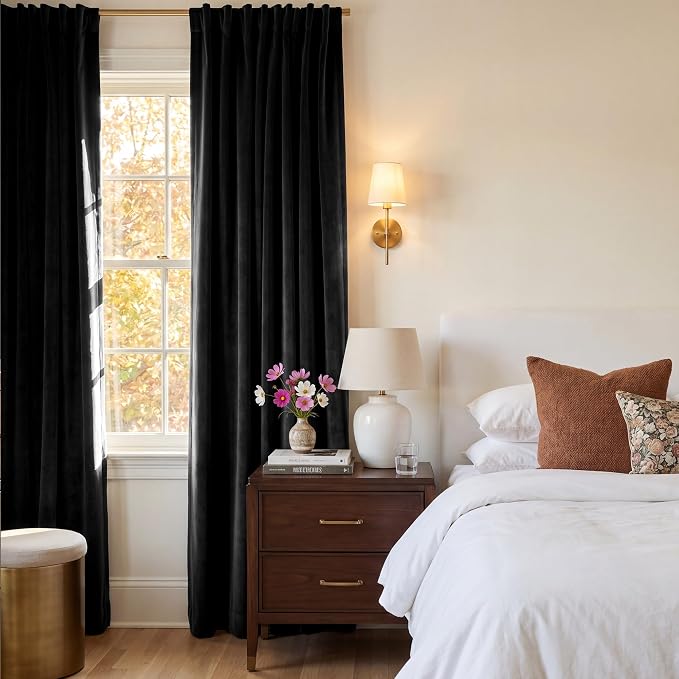 Blackout Black Velvet Curtains for Home Theater, W62 x L84, 2 Panels | 300GSM - Image 8