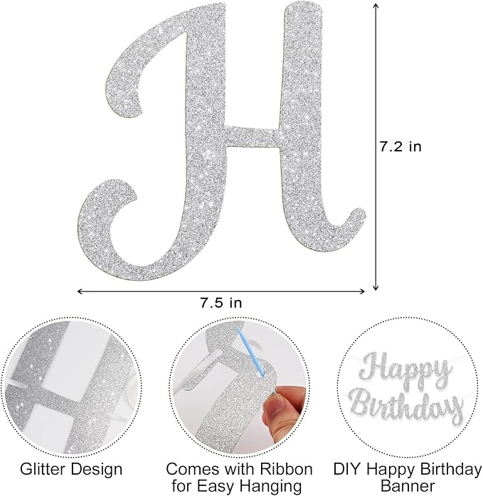 Glitter Happy Birthday Banner Sign Birthday Garland Wall Door Banners Flag - Image 7