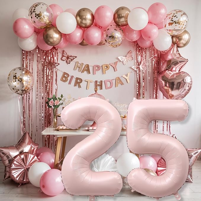 Pastel Pink 25 Balloon Number for Girls, Big Light Blush Pink Foil 2 & 5 Helium - Image 7