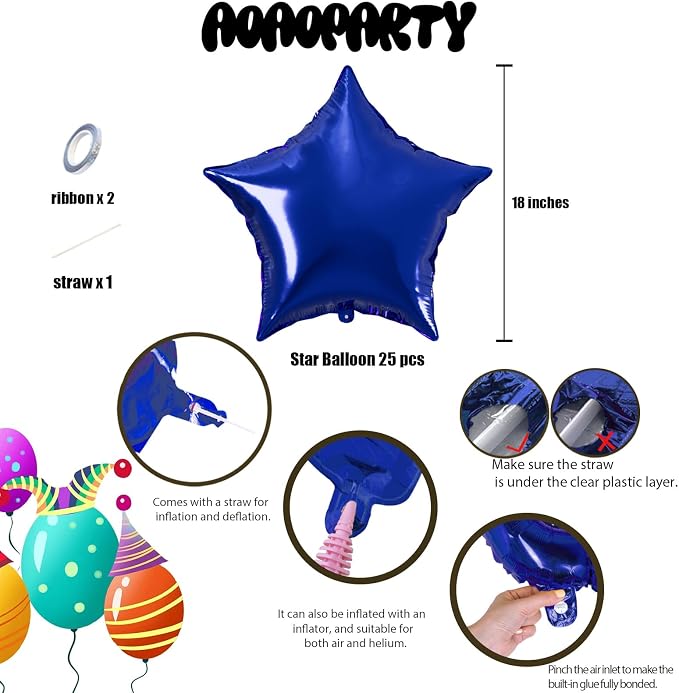 25Pcs Blue Star Shaped Balloons 18Inch Foil Mylar Balloon Helium | - Image 6