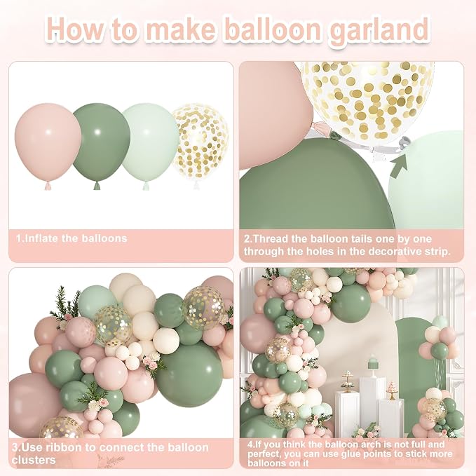 152Pcs Pink and Sage Green Balloons Arch Kit Different Size | Baby in Bloom - Image 7