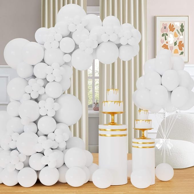 White Balloons Different Sizes, 18 12 10 5 Inch White Balloons Arch Kit Garland by Qikoolaa