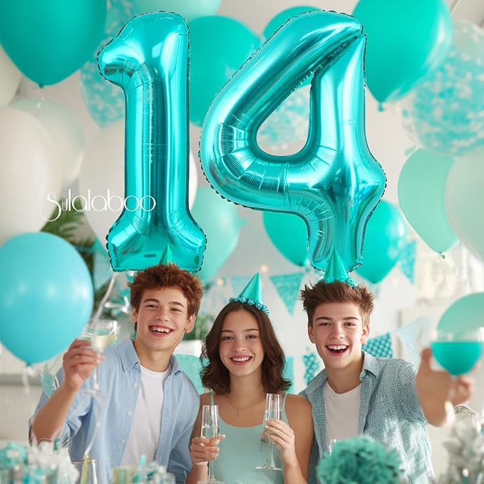 40 Inch Big Teal Blue Number 14 Foil 0-9 Mylar Helium Balloons | Large Digital - Image 6