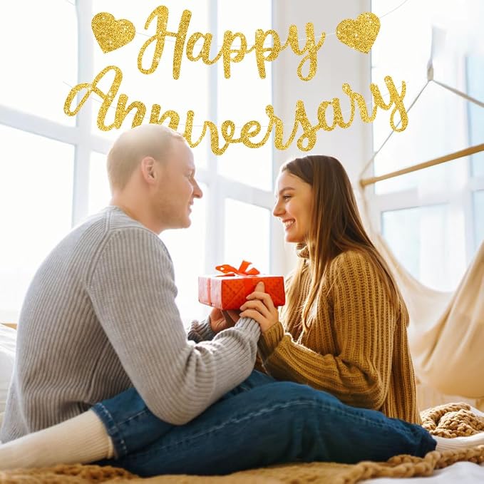 BEISHIDA Pre-Strung Glitter Gold Happy Anniversary Banner Wedding Decor | Happy - Image 6
