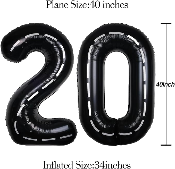 Race Car 40 Inch Black 20 Big Large Helium Balloon Number 0-9 | Track Giant - Image 6
