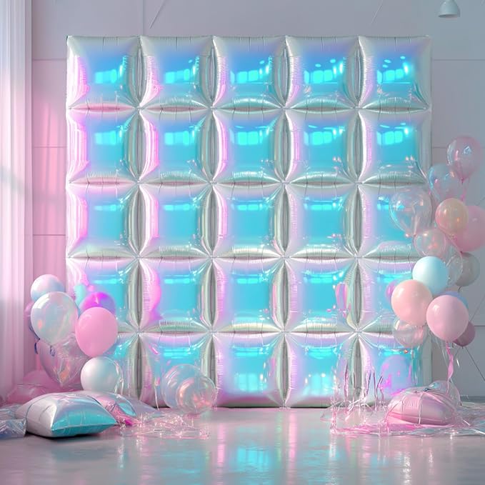 NISOCY 25PCS Iridescent Square Foil Balloons Wall Backdrop | Holographic - Image 9
