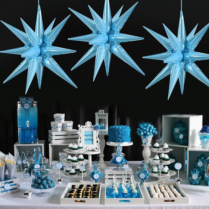 TONIFUL 4 Pcs Star Balloons Light Blue Foil Explosion Party Decoration | 22 - Image 6