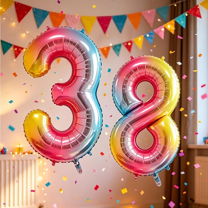 10 Pcs Number Balloons 32 Inch Rainbow 0-9 Number Mylar Foil Balloons Rainbow - Image 7