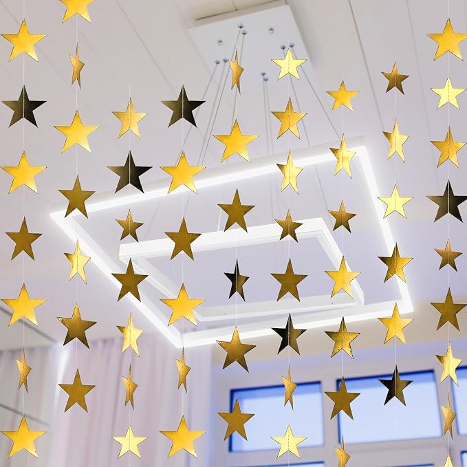 Spakon 65 Feet Glitter Star Paper Garland Banner Hanging Decoration Star - Image 7