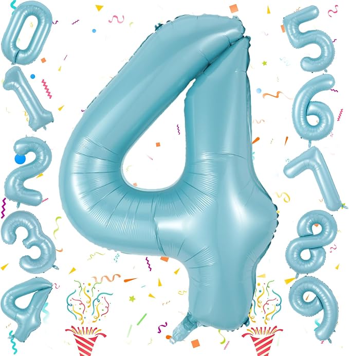 4 Balloons Number, 40 Inch Large Light Blue Number 4 Balloon, Baby Blue Foil - Image 8