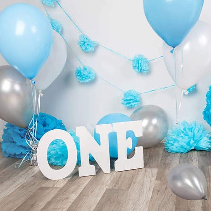 62pcs Blue Silver White Confetti Balloons Kit, 12 Inch White Royal Blue - Image 8