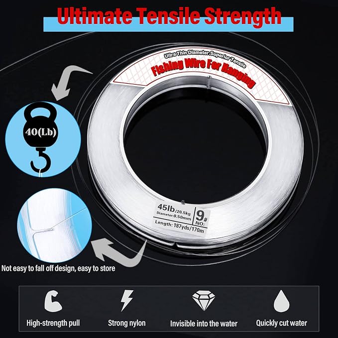 Clear Fishing Wire, Acejoz 656FT Fishing Line Clear Invisible Hanging Wire - Image 7
