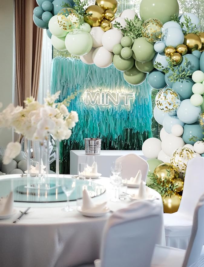 Blue Green Balloon Garland Arch Kit, Sand White Balloons - Image 7