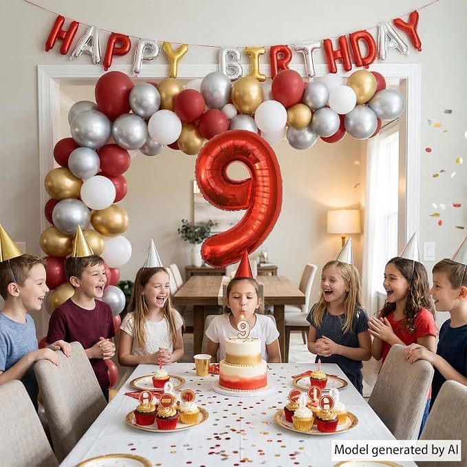 Red Number 9 Balloon 40 Inch, Foil Numeral - Image 7