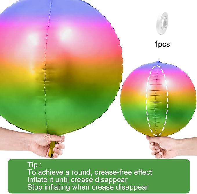 6Pcs Gradient Rainbow Round Foil Balloons, Metallic Multicolor Iridescent Mylar - Image 9