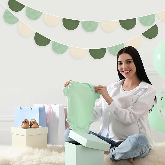 2 Sets of Sage Green Half Round Banner 18Pcs Nursery Garland Flags Olive Green - Image 6
