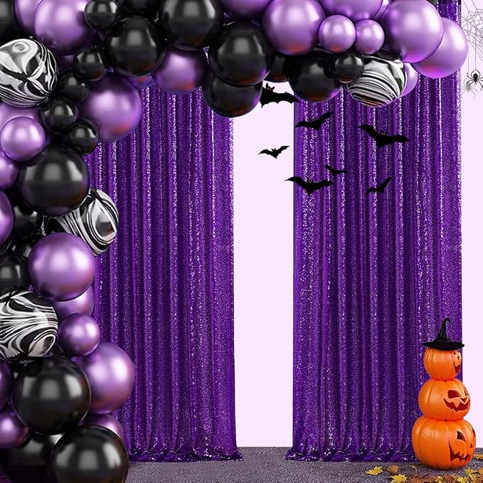 Poise3EHome Purple Sequin Backdrop Curtain, 4 Panels 2FTx8FT Glitter Background - Image 9