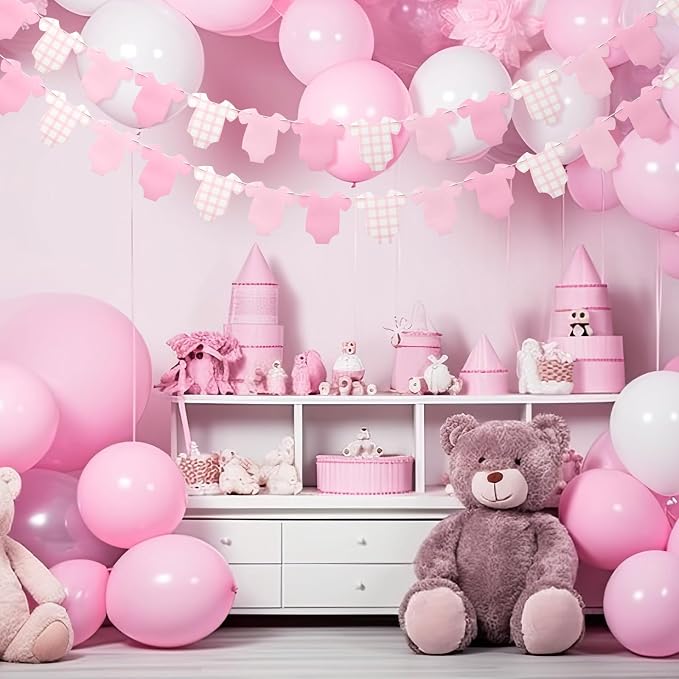 Weysat 2 Pcs Baby Clothes Banner Baby Girls Shower Decorations Pink Bodysuit - Image 7