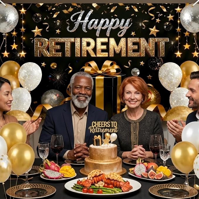72x43 Inch Retirement Party Decorations Happy Retirement Backdrop | Large Black - Image 7