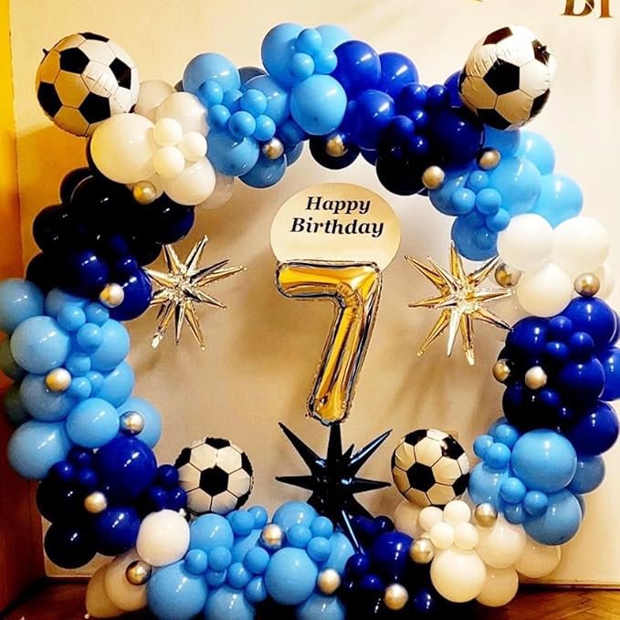 Soccer Balloon Arch Kit, Royal Blue Silver White Metallic Silver Football - Image 7