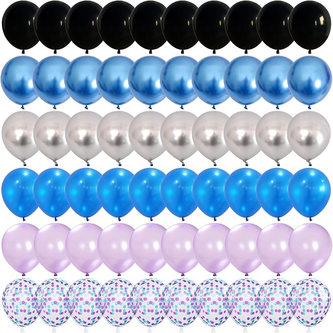 Black Blue and Purple Balloons, 12 Inch Metallic Blue Purple Black and Silver - Image 9
