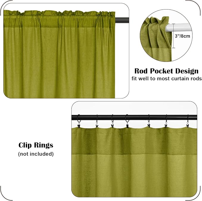 Farmhouse Valance Curtains, Boho Cotton Linen Kitchen Valance, Rustic Button - Image 8