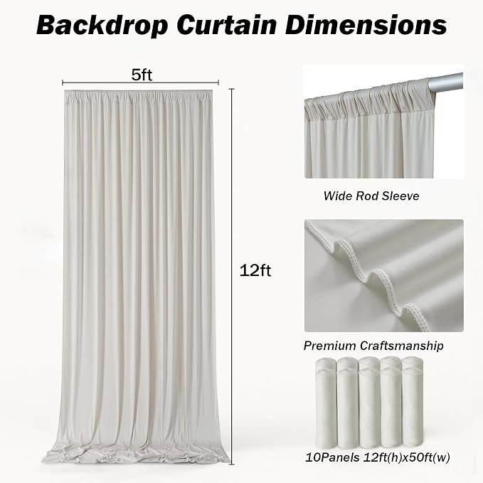 50ft×12ft Beige Backdrop Curtain - Image 8