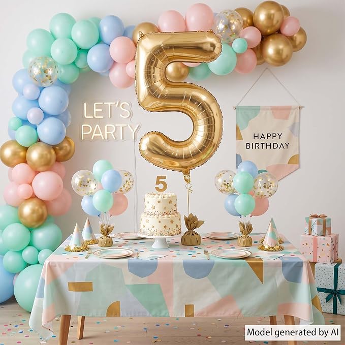 White Gold Number 5 Balloon 40 Inch, Metallic Foil Numeral - Image 7