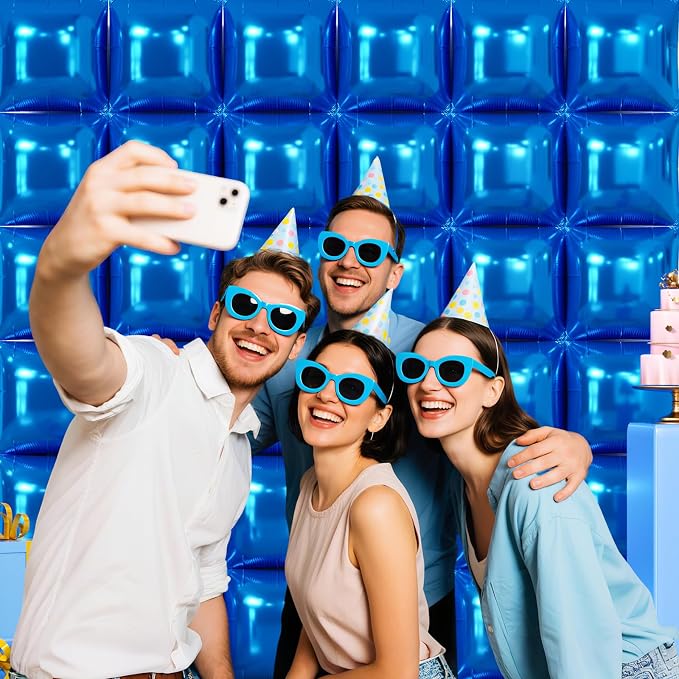 NISOCY 36PCS Metallic Blue Square Foil Balloons Wall Backdrop | Double Sided - Image 8