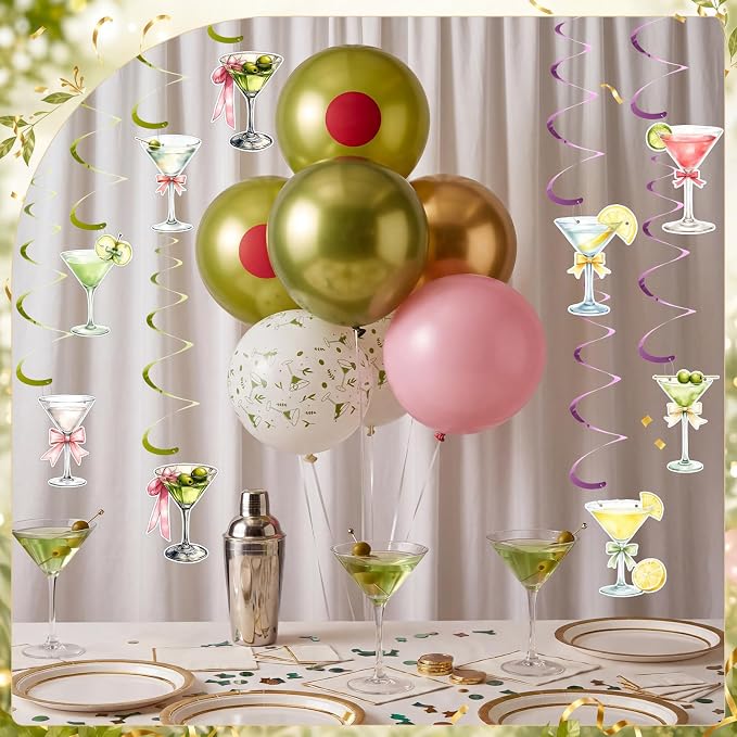 Gejoy 62 Pcs Martini Birthday Decoration Olive Martini Hanigng Swirl Decor - Image 7
