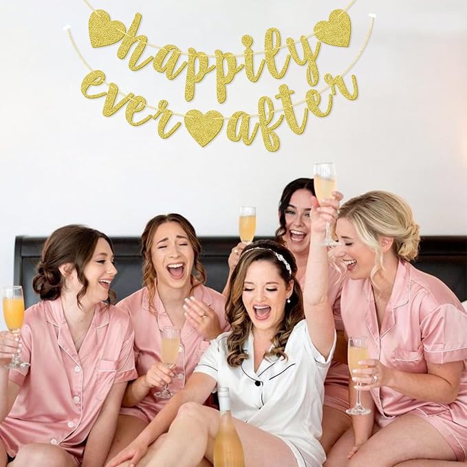 Happily Ever After Banner, Glod Glitter Engagement Decoration - Image 9