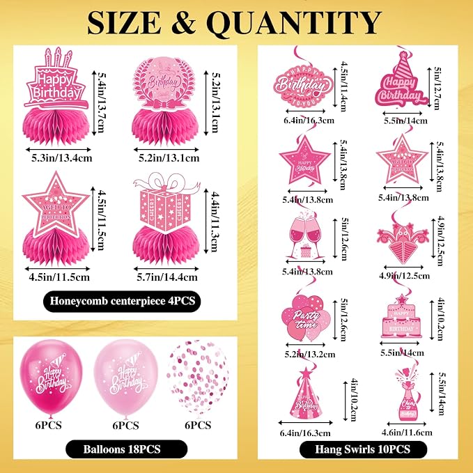Pink Birthday Decorations for Women | Pre-Strung Happy Birthday Banner - Image 7