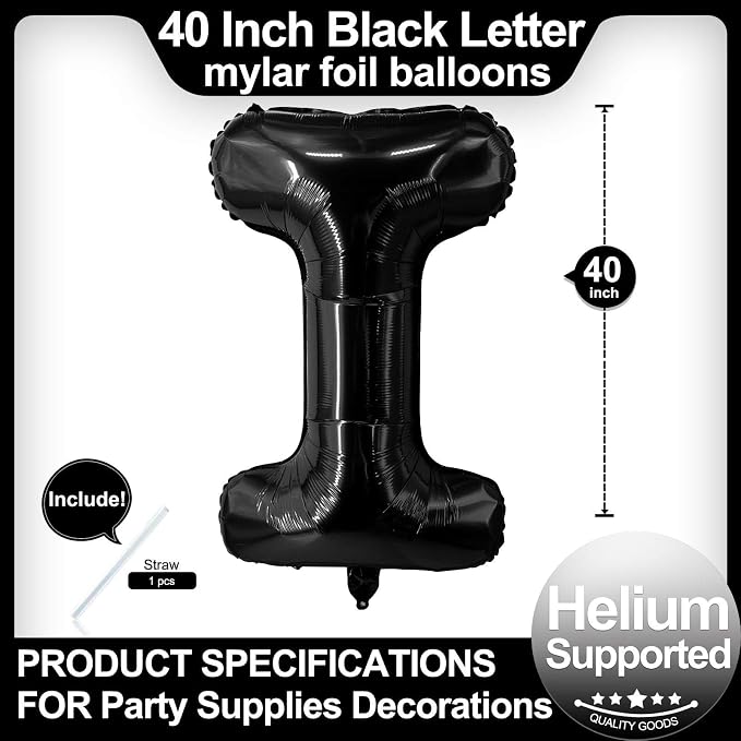 40 Inch Black Letter I Balloons, DIY Phrase Foil Alphabet Letter I Balloons DIY - Image 2
