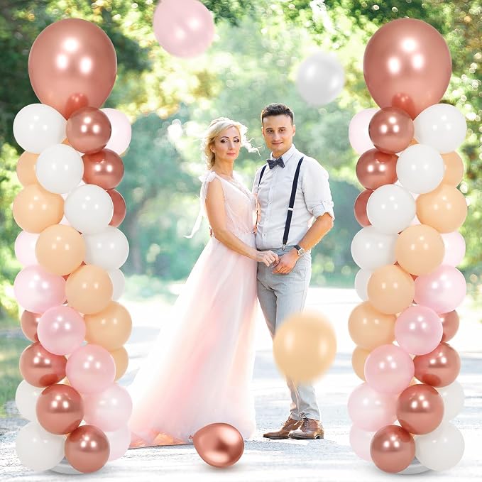Jenaai 2 Sets 163 Pcs Pink Metallic Rose Gold Balloons Column Stand Kit Bridal - Image 7