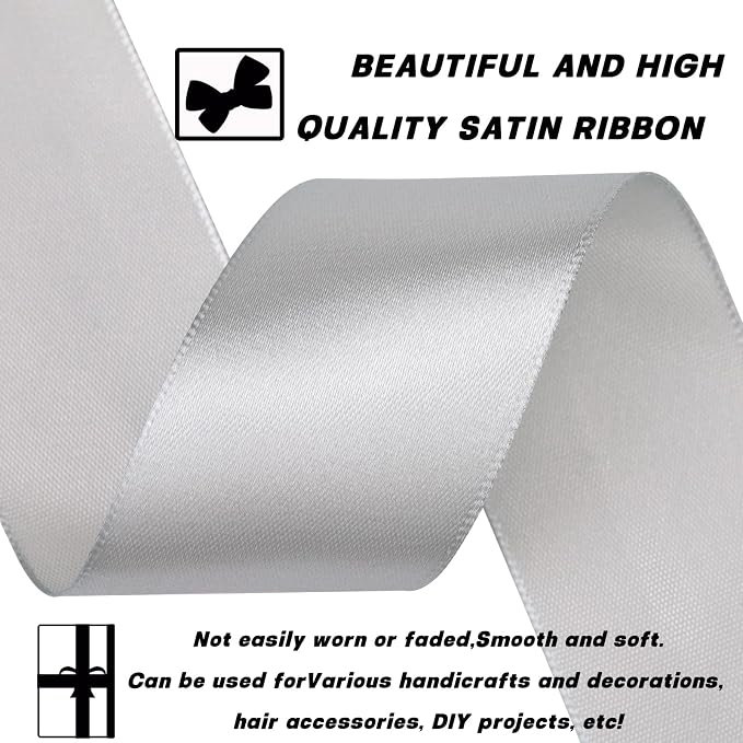 1-1/2 Inch 30 Yards Silver Solid Satin Ribbon - Image 3
