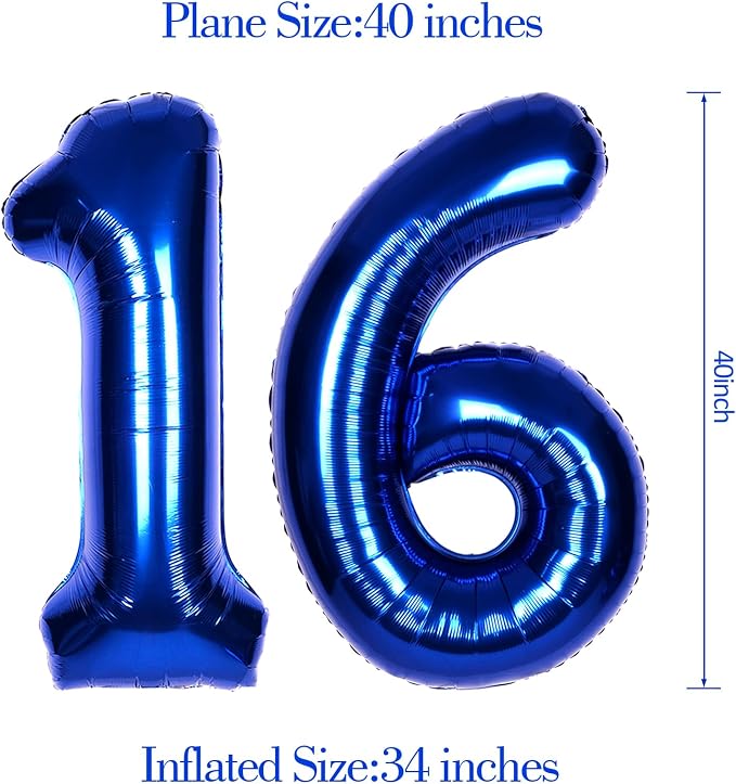 40 Inch Navy Blue Big Number 16 Balloon 0-9 Large Helium | Royal Blue Balloons - Image 6