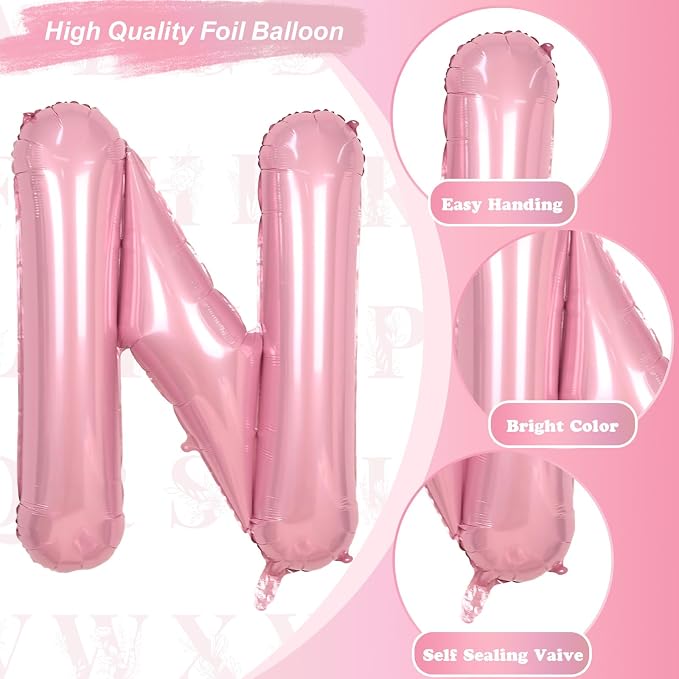 Pastel Pink N Letter Balloon, 40 Inch Giant Light Pink Mylar Helium Foil - Image 9