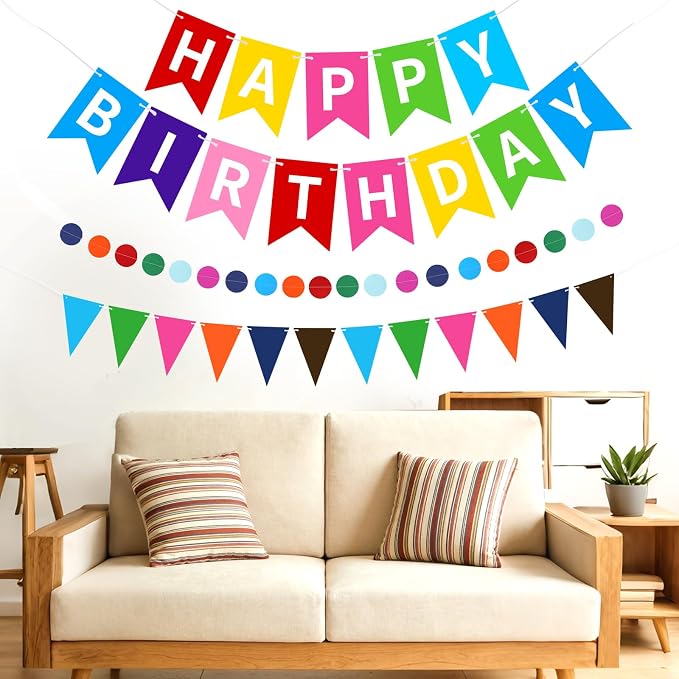 Colorful Happy Birthday Banner, Happy Birthday Decorations Hanging Birthday - Image 7