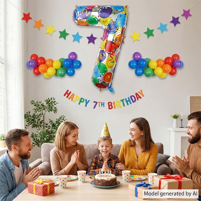Rainbow Number 7 Balloon 40 Inch, Colorful Foil Number - Image 7