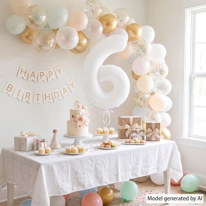 White Number 6 Balloon 40 Inch, Large White Foil Mylar 6th Birthday Decorations - Image 7