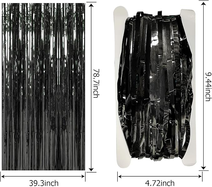 20 Pack Foil Curtain Backdrop Black Metallic Tinsel Foil Fringe Curtains Photo - Image 7