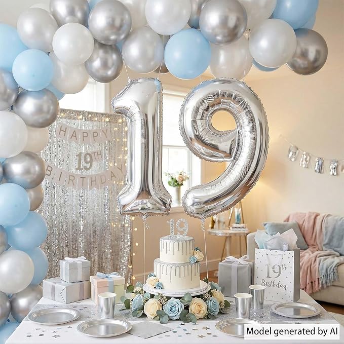 Silver Number 19 Balloon 40 Inch, Sleek Foil - Image 7