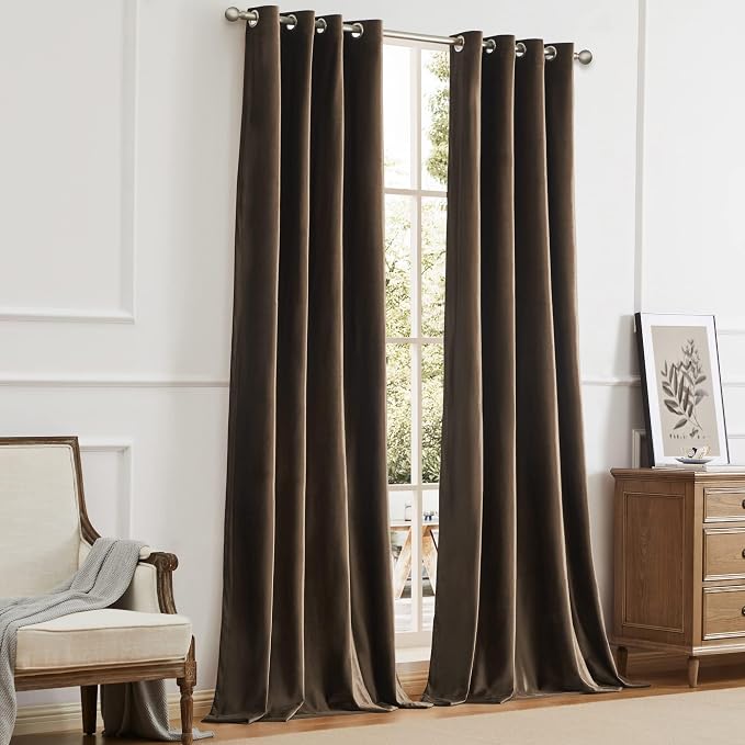 BULBUL Velvet Brown Blackout Curtains 102 inch Long - Image 8