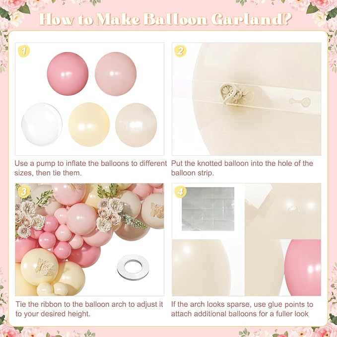 Pink and Yellow Balloon Arch Kit Pastel Yellow Balloons | 126Pcs Light Pink - Image 8